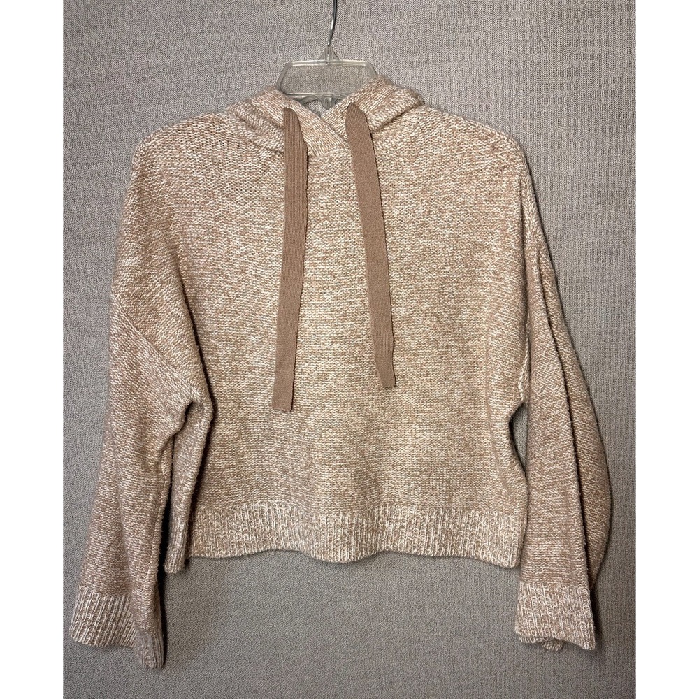Anthropologie Ruby Moon Sz M Cropped Pullover Hooded Sweater Neutral Knit Boxy